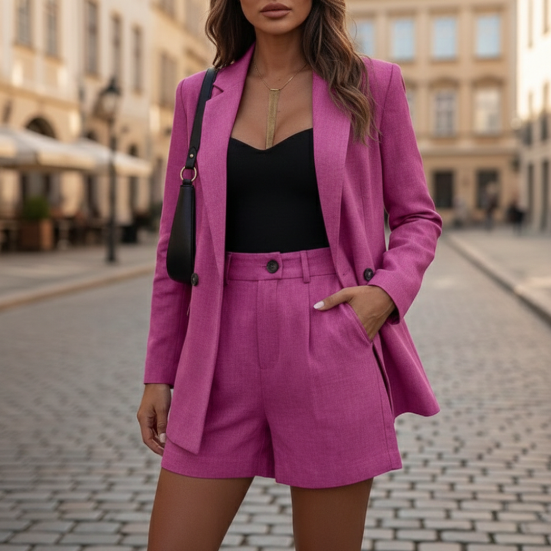 Double Breasted Blazer and Shorts Set — women's two-piece set, view 8 by Emyri