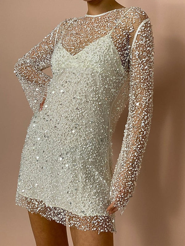 Long-Sleeve Sequin Mini Dress