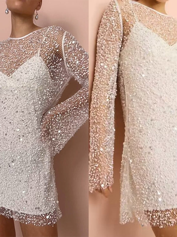 Long-Sleeve Sequin Mini Dress