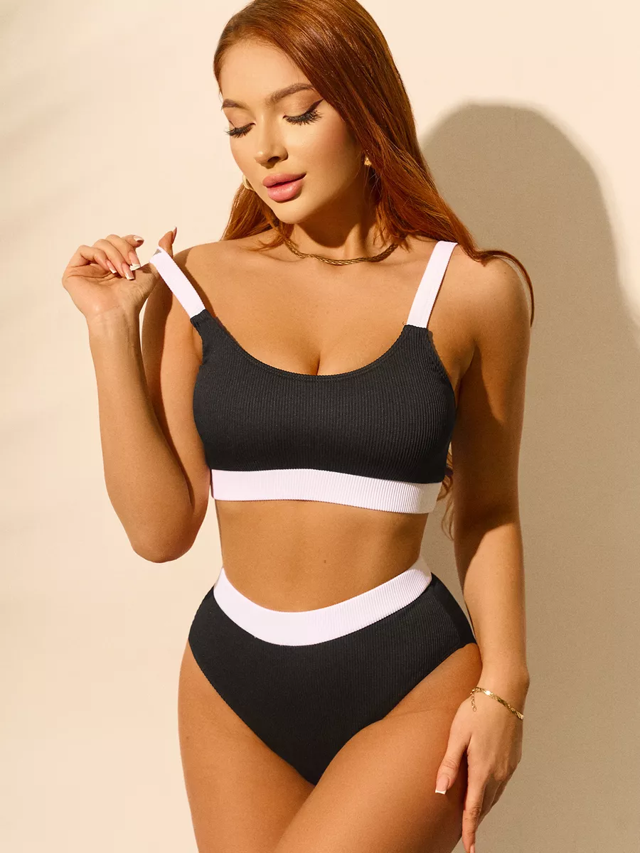Nyssa Bikini | Black and White High-Waist Two-Piece Set