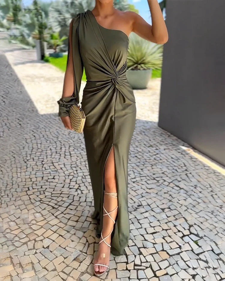 One-Shoulder Slit Maxi Dress