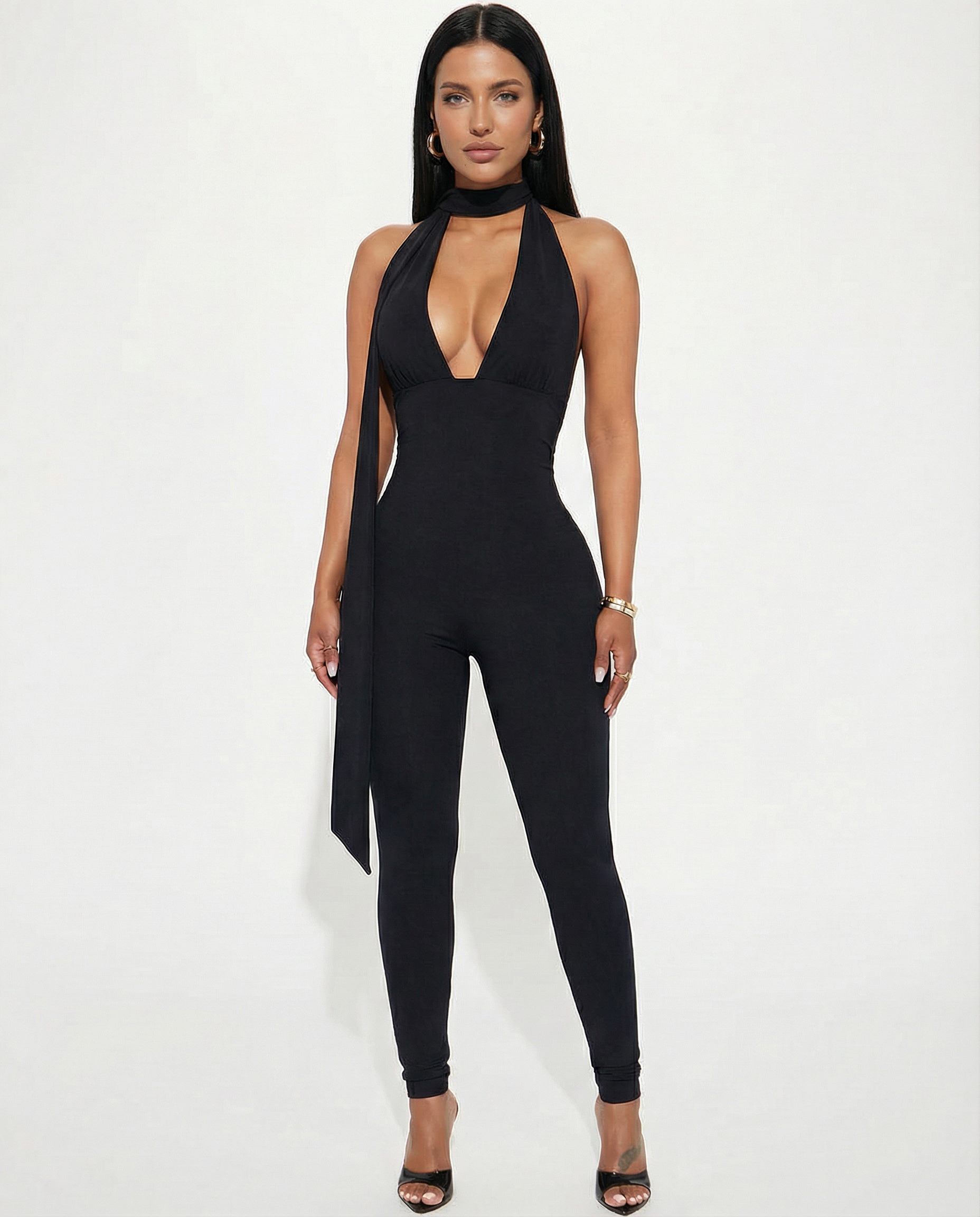 Draped Halterneck Capri Jumpsuit — women's jumpsuit, view 6 by Emyri