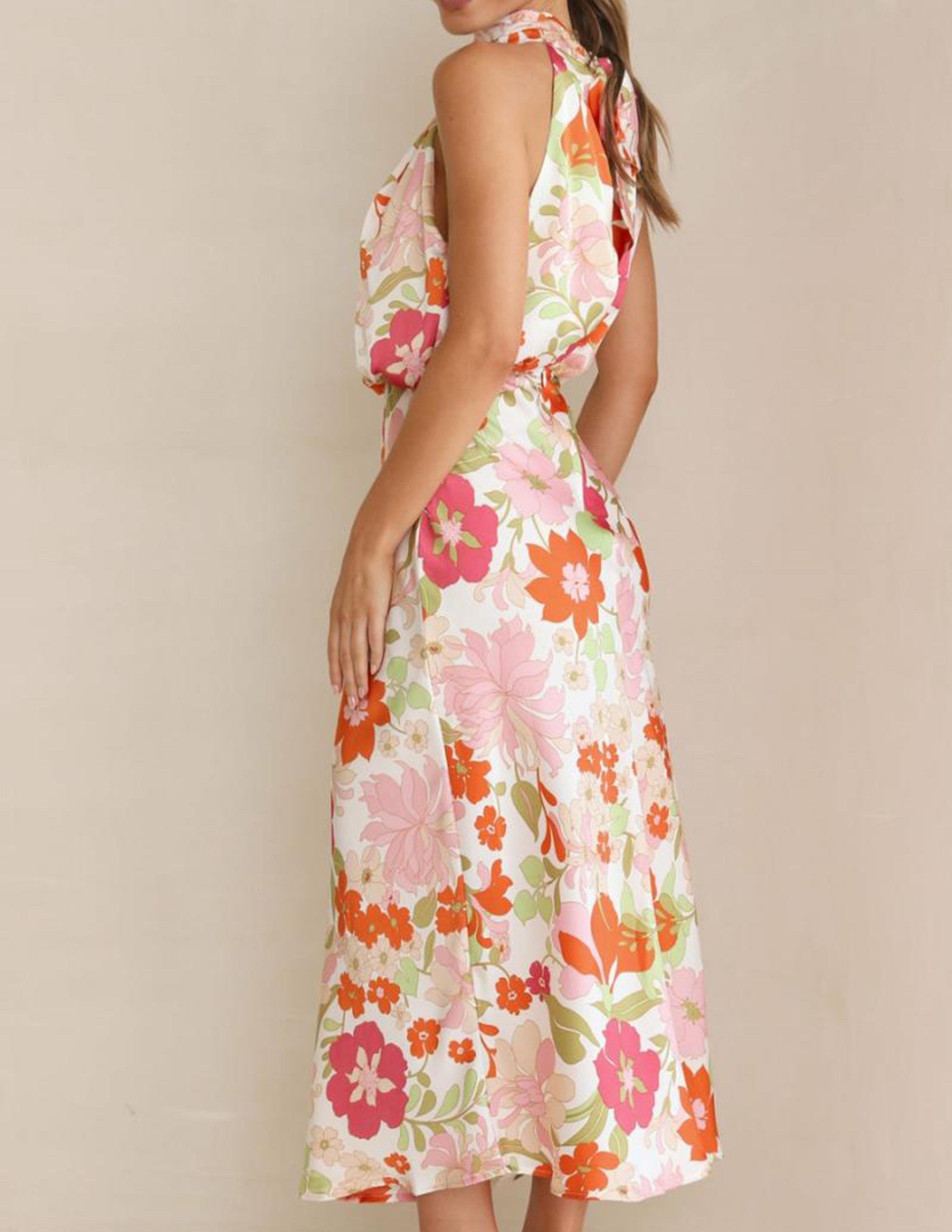 Floral Halter Elastic Maxi Dress