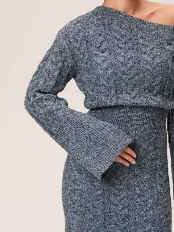 Cable Knit One-Shoulder Midi Dress