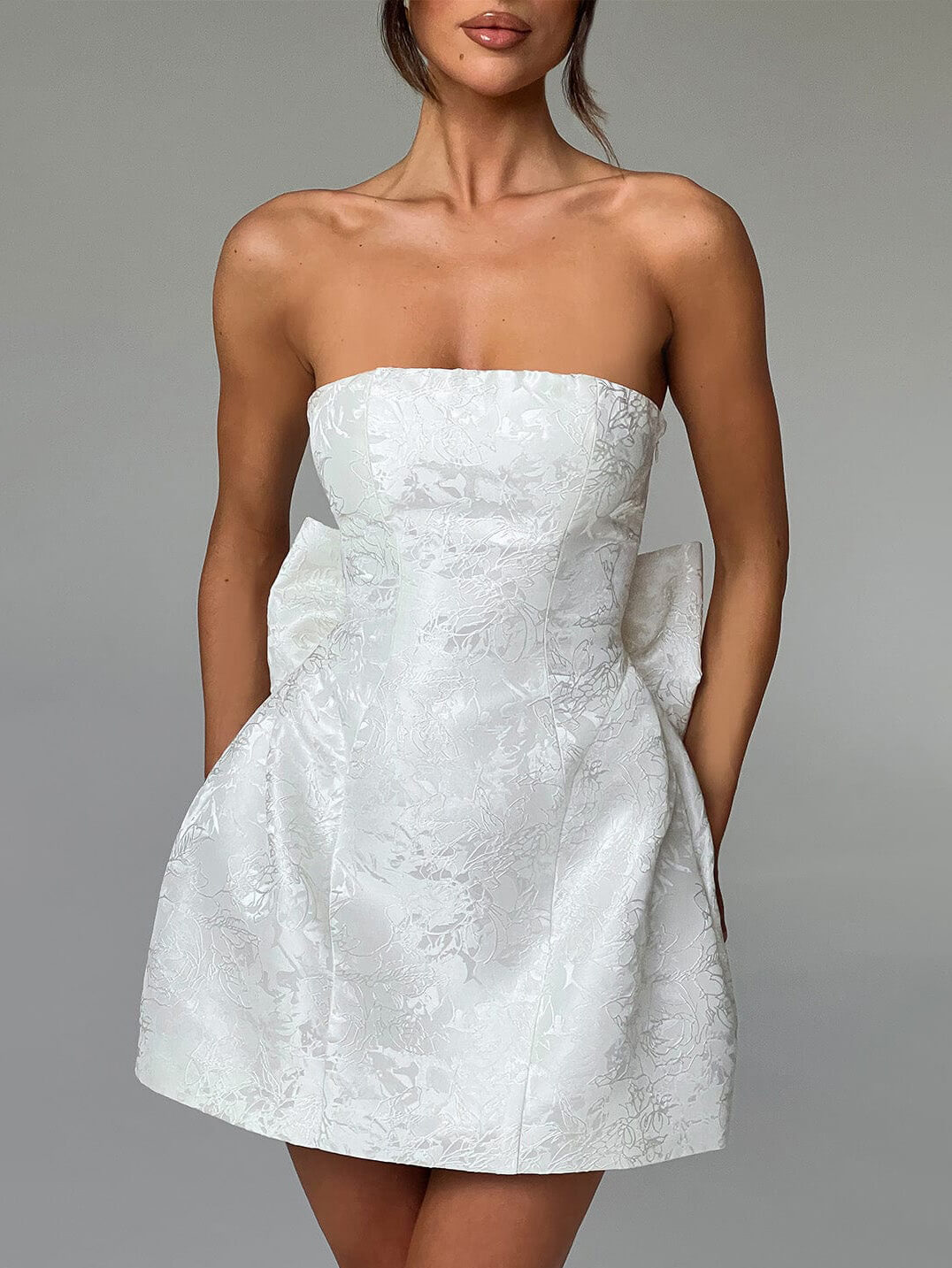 Jacquard Tube Top Bow Mini Dress