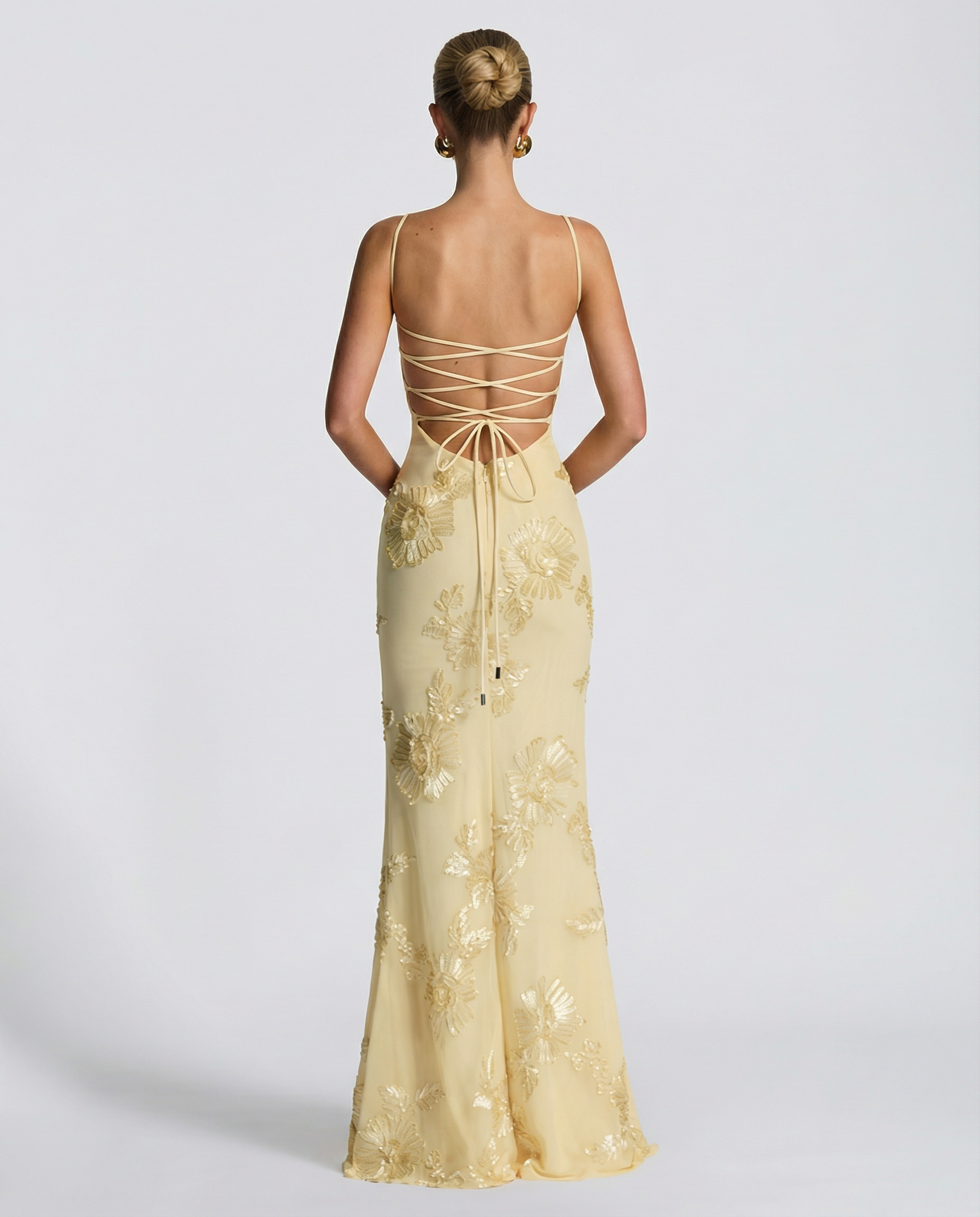 Floral Appliqué Mermaid Maxi Gown — women's maxi dress, view 12 by Emyri