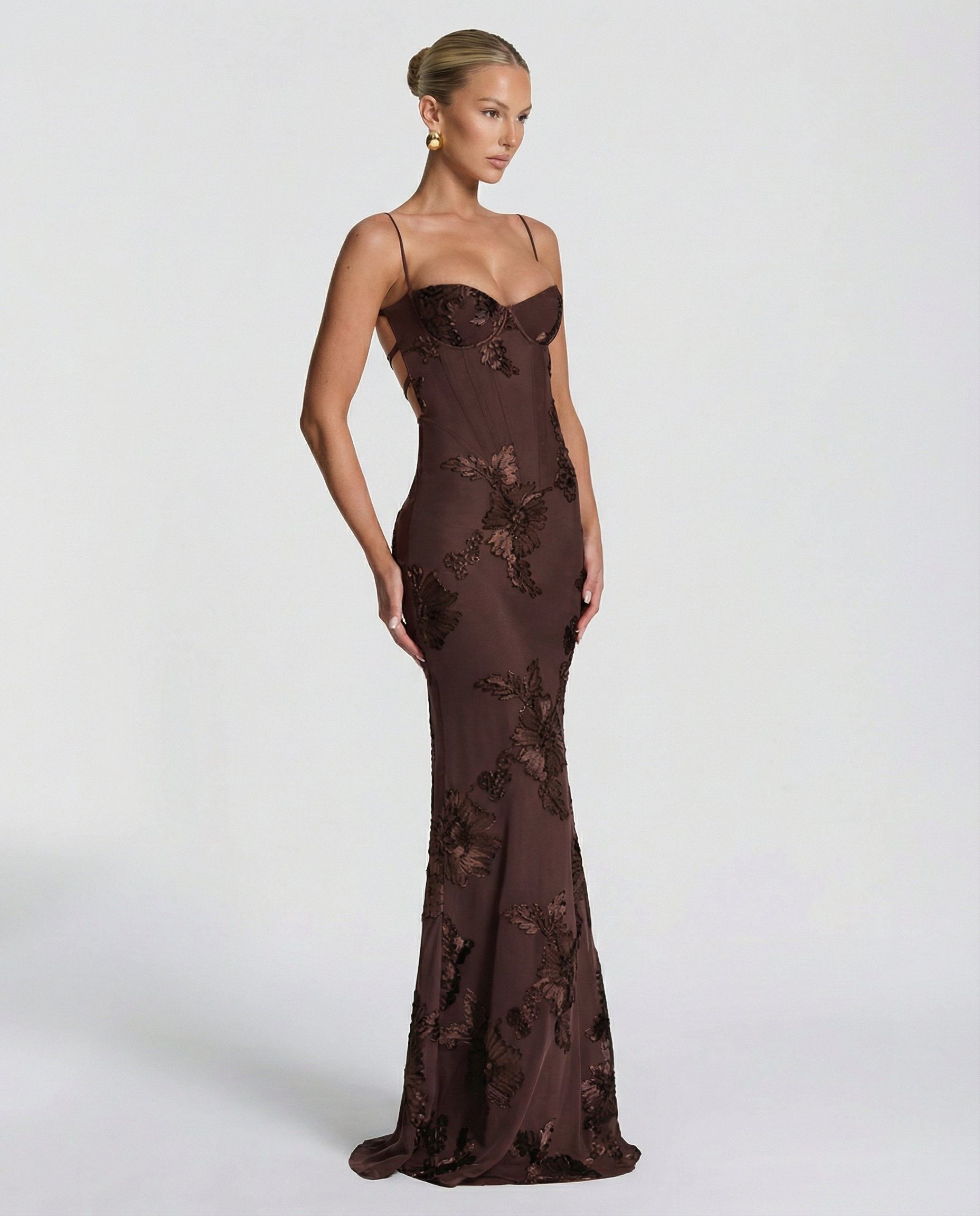 Floral Appliqué Mermaid Maxi Gown — women's maxi dress, view 14 by Emyri
