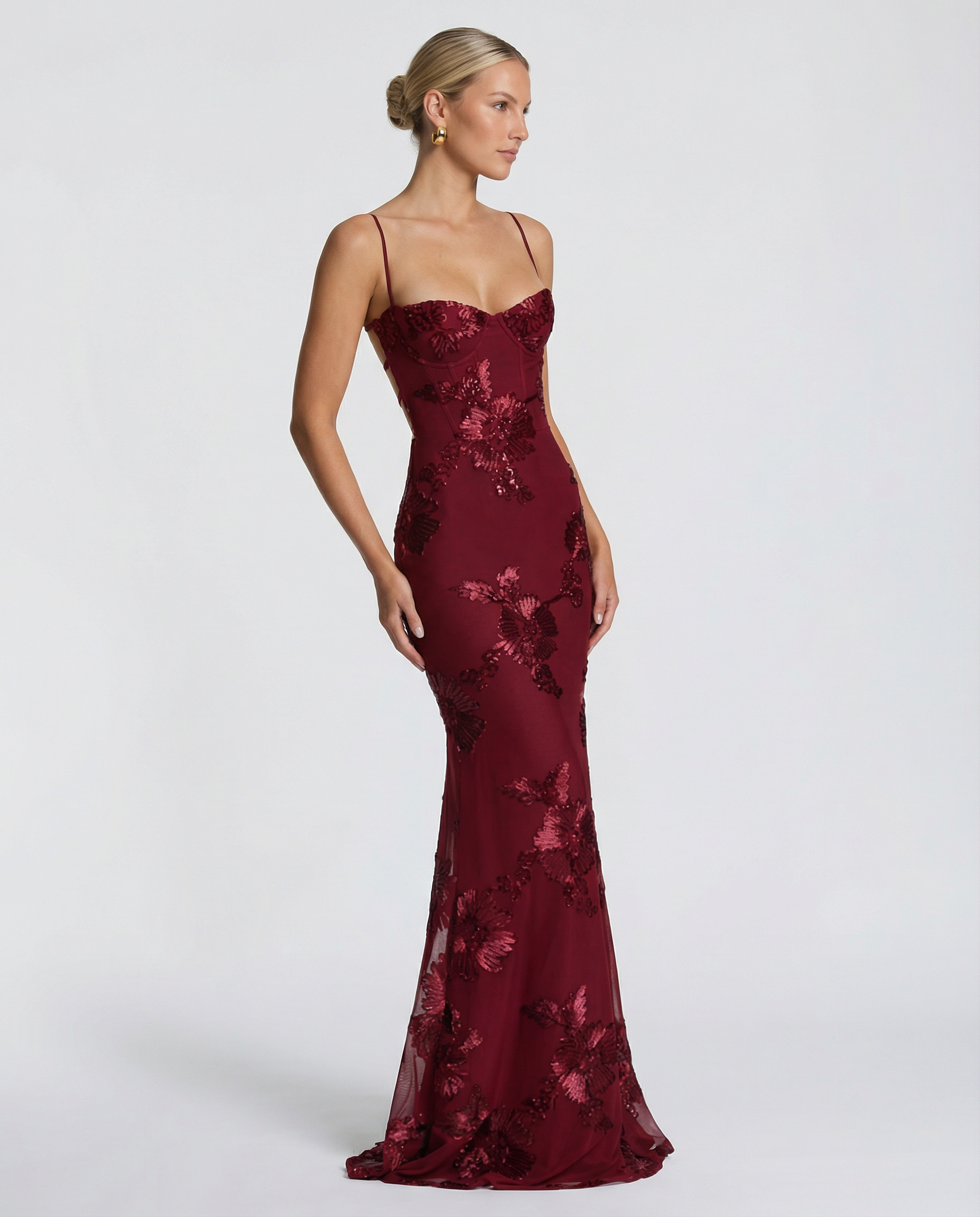 Floral Appliqué Mermaid Maxi Gown — women's maxi dress, view 16 by Emyri