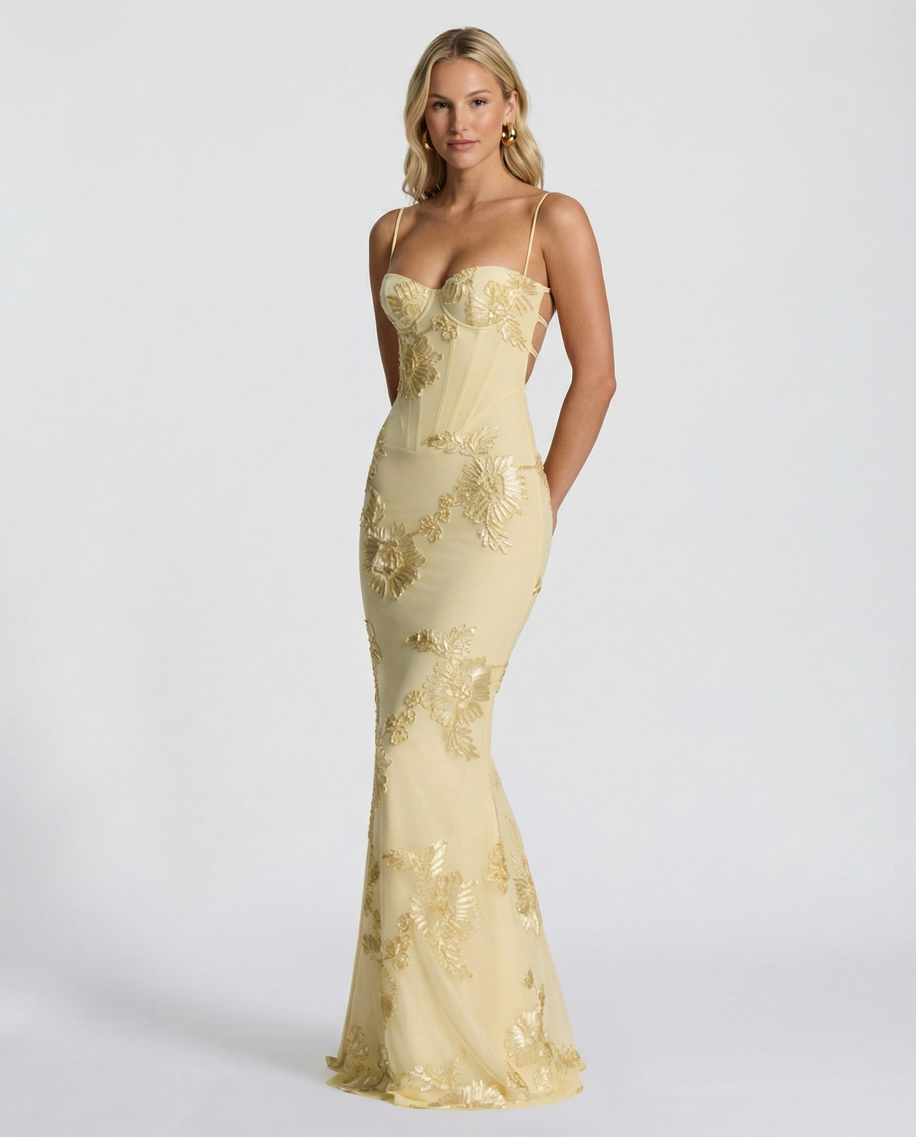 Floral Appliqué Mermaid Maxi Gown — women's maxi dress, view 17 by Emyri