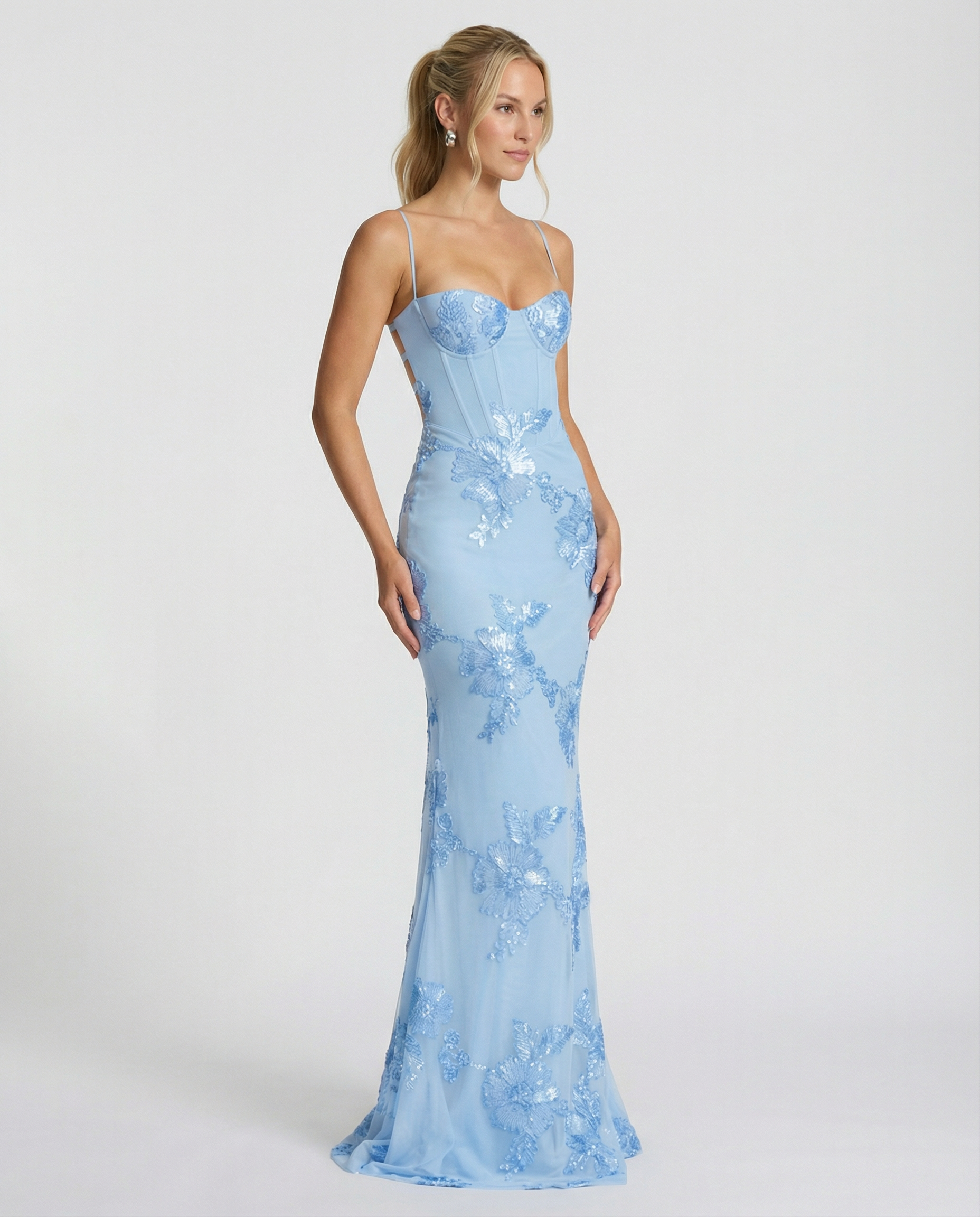Floral Appliqué Mermaid Maxi Gown — women's maxi dress, view 18 by Emyri
