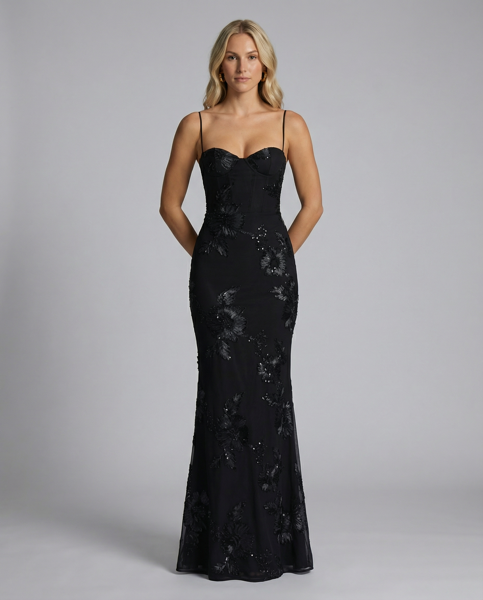 Floral Appliqué Mermaid Maxi Gown — women's maxi dress, view 20 by Emyri