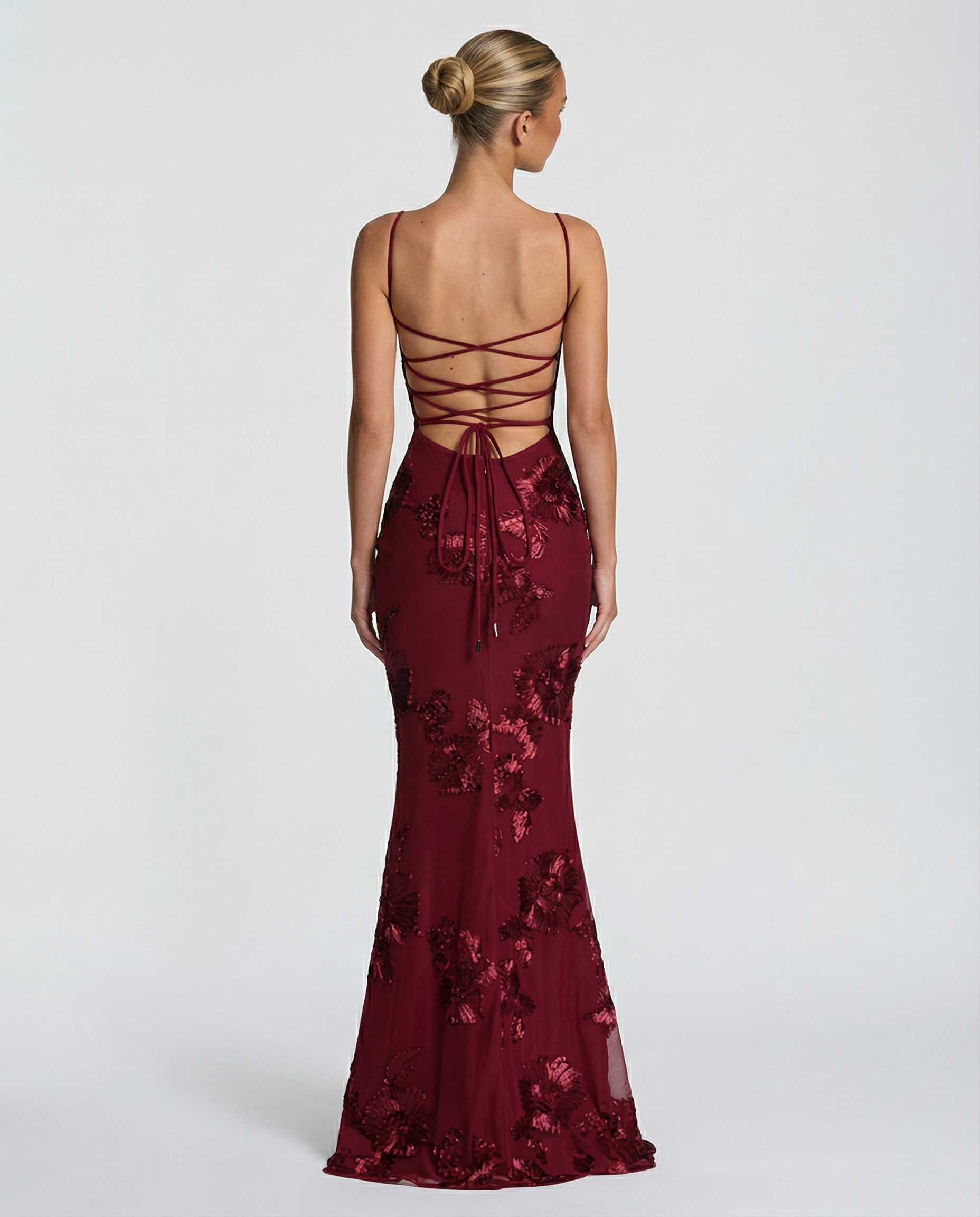 Floral Appliqué Mermaid Maxi Gown — women's maxi dress, view 21 by Emyri