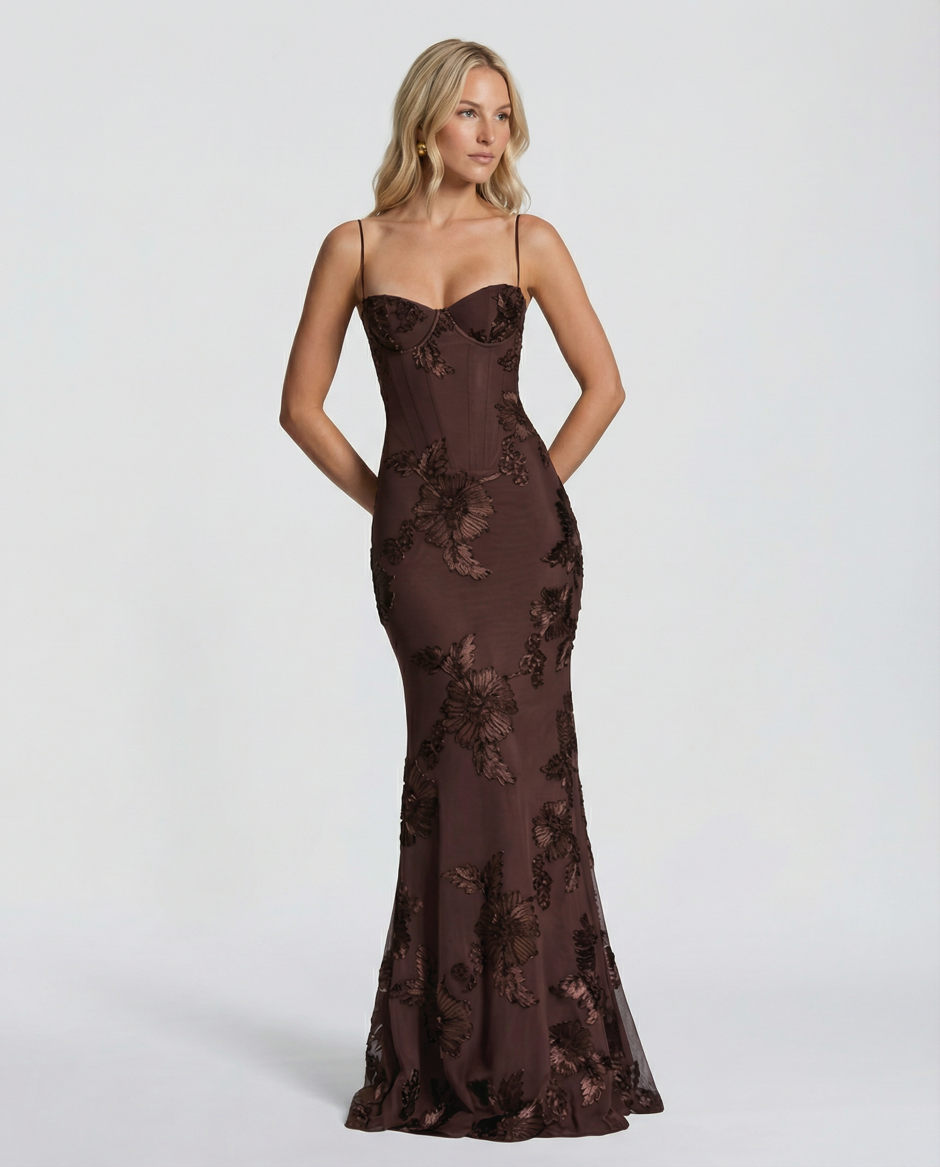 Floral Appliqué Mermaid Maxi Gown — women's maxi dress, view 3 by Emyri