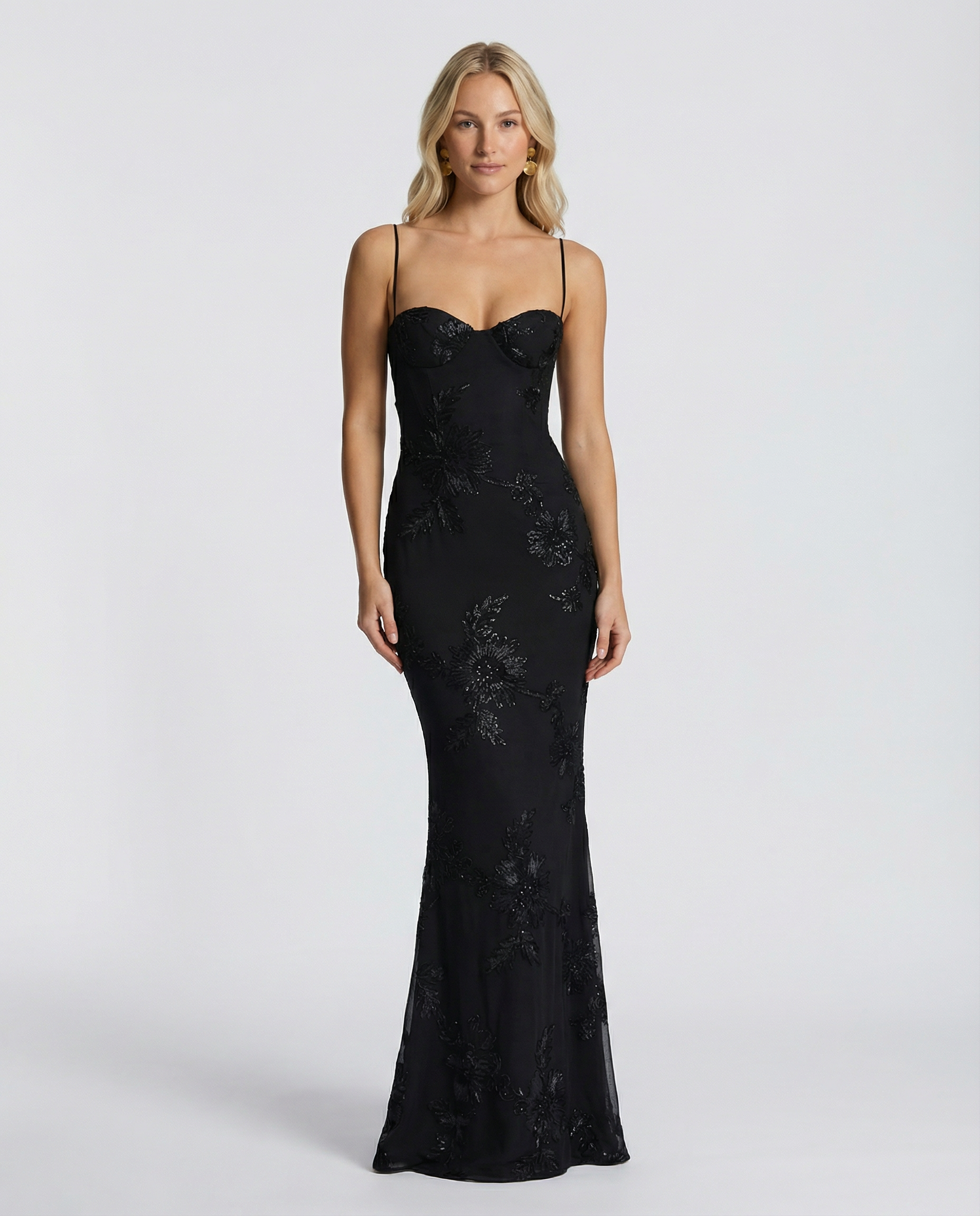 Floral Appliqué Mermaid Maxi Gown — women's maxi dress, view 4 by Emyri