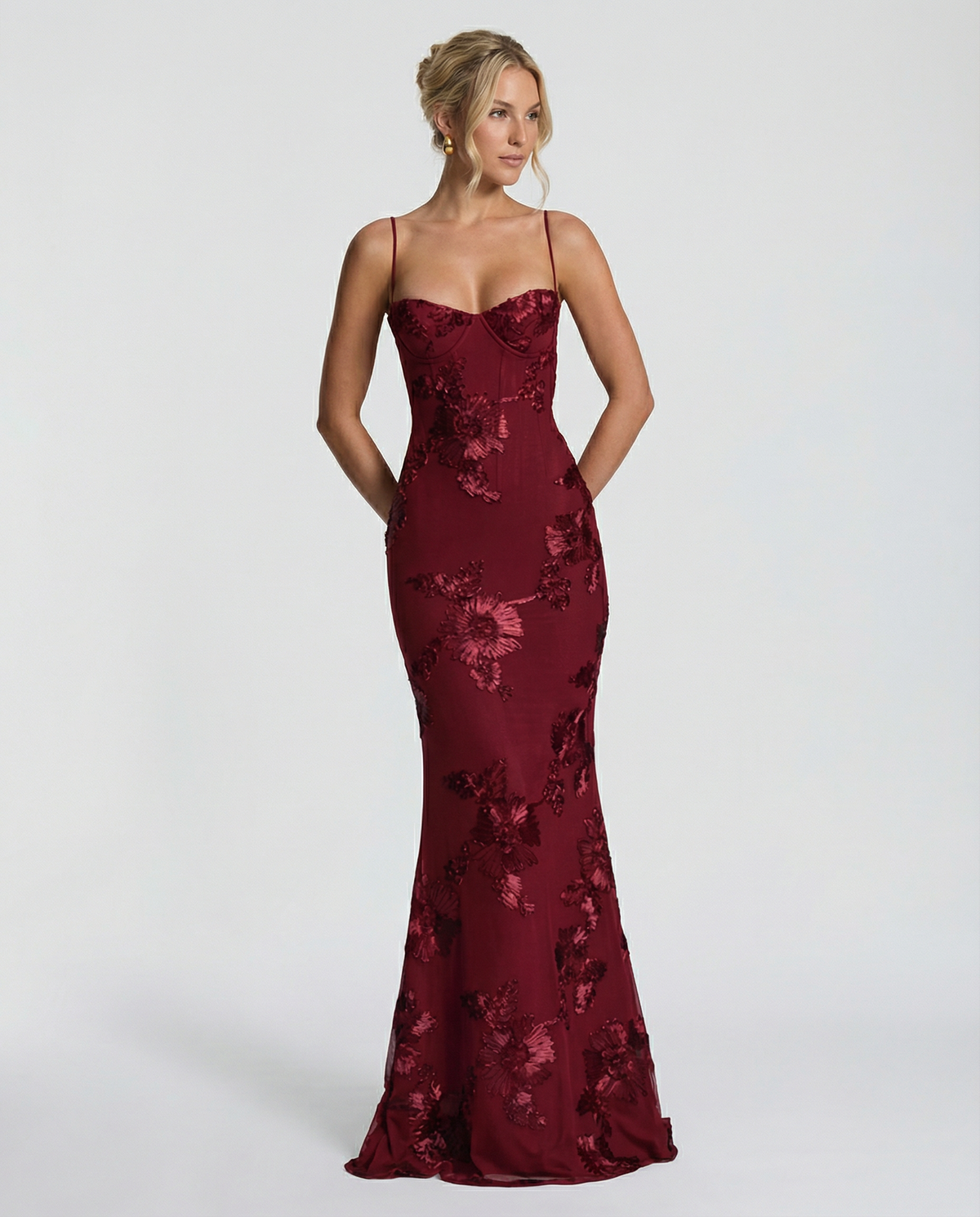 Floral Appliqué Mermaid Maxi Gown — women's maxi dress, view 5 by Emyri
