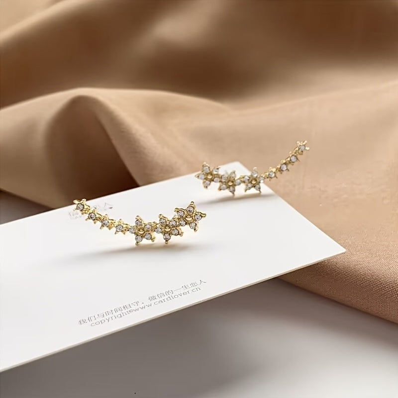 Floral Crystal Ear Crawler Earrings — women's earrings, view 10 by Emyri