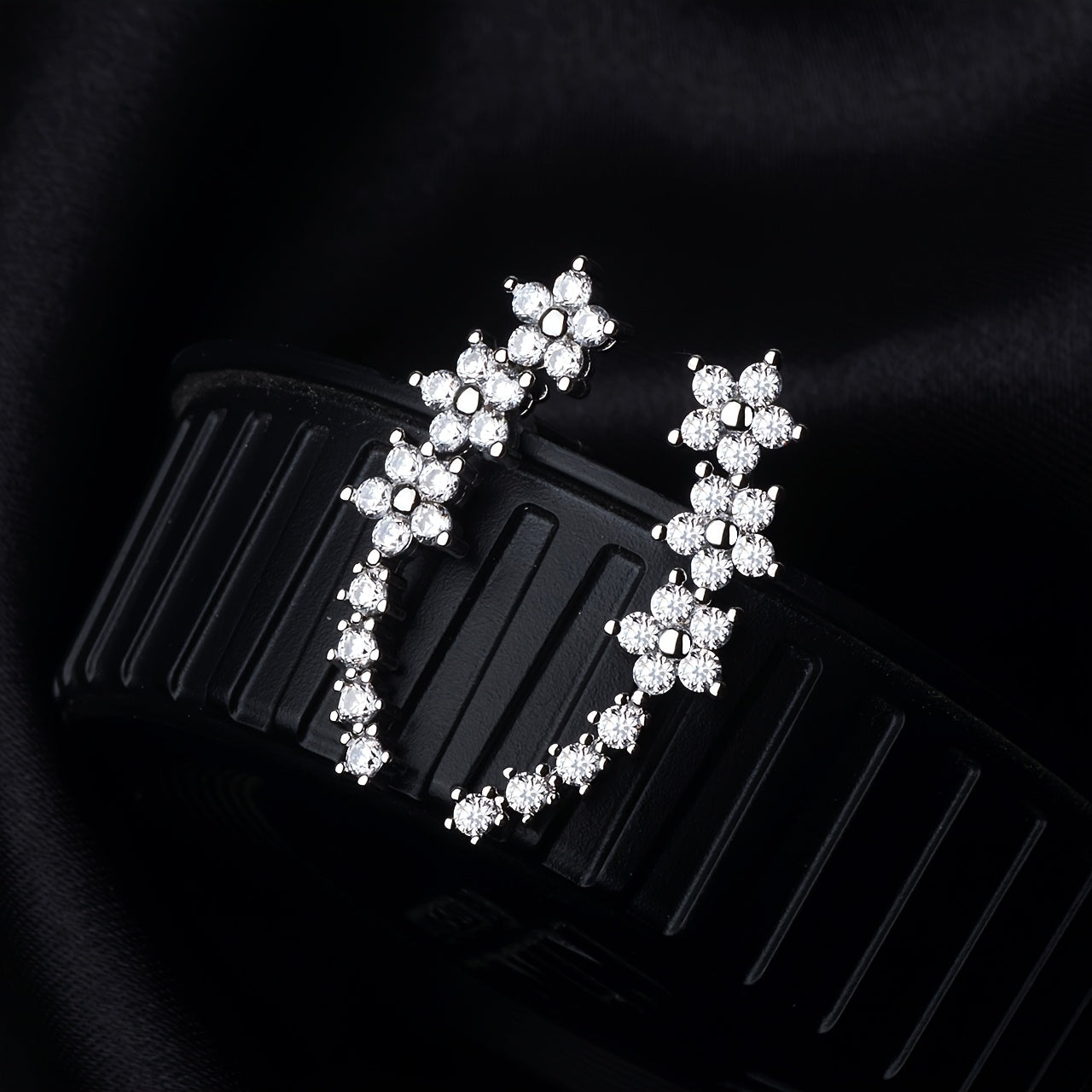 Floral Crystal Ear Crawler Earrings — women's earrings, view 5 by Emyri
