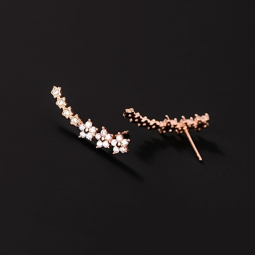 Floral Crystal Ear Crawler Earrings — women's earrings, view 7 by Emyri