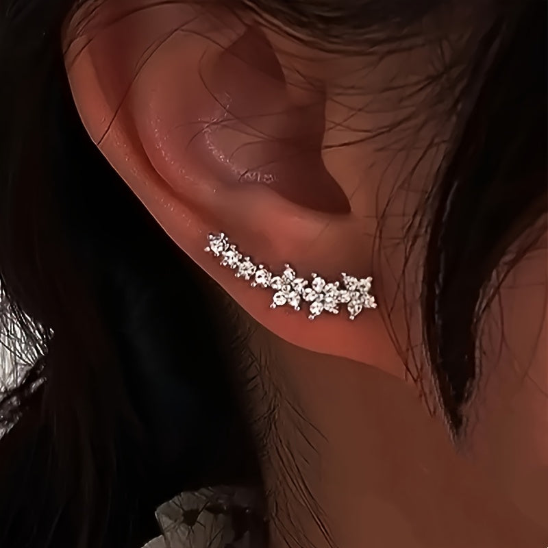 Floral Crystal Ear Crawler Earrings — women's earrings, view 9 by Emyri