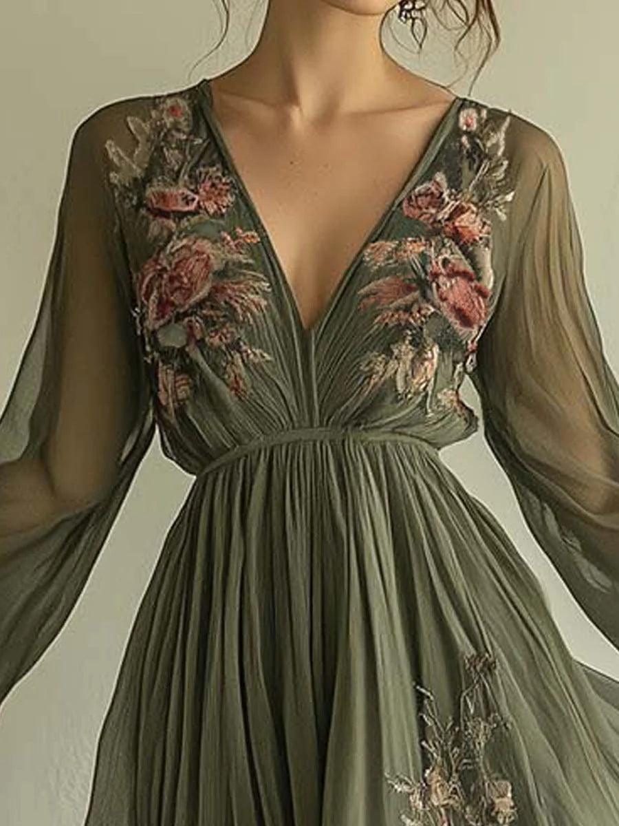 Floral Embroidered Chiffon Maxi Dress — women's maxi dress, view 5 by Emyri