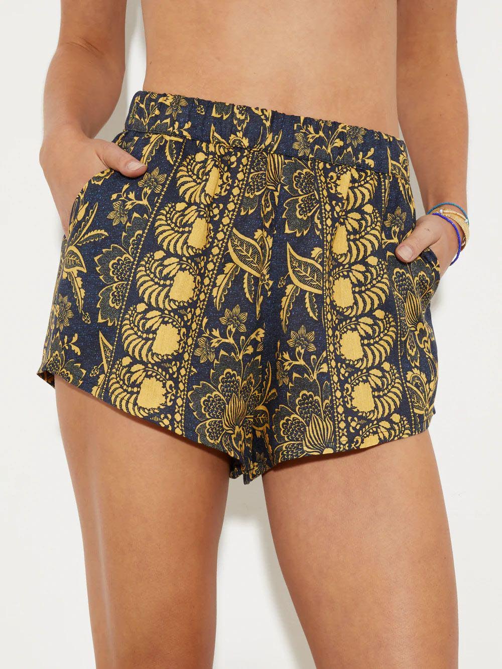 Folk Floral Print Loose Shorts — women's shorts, view 3 by Emyri