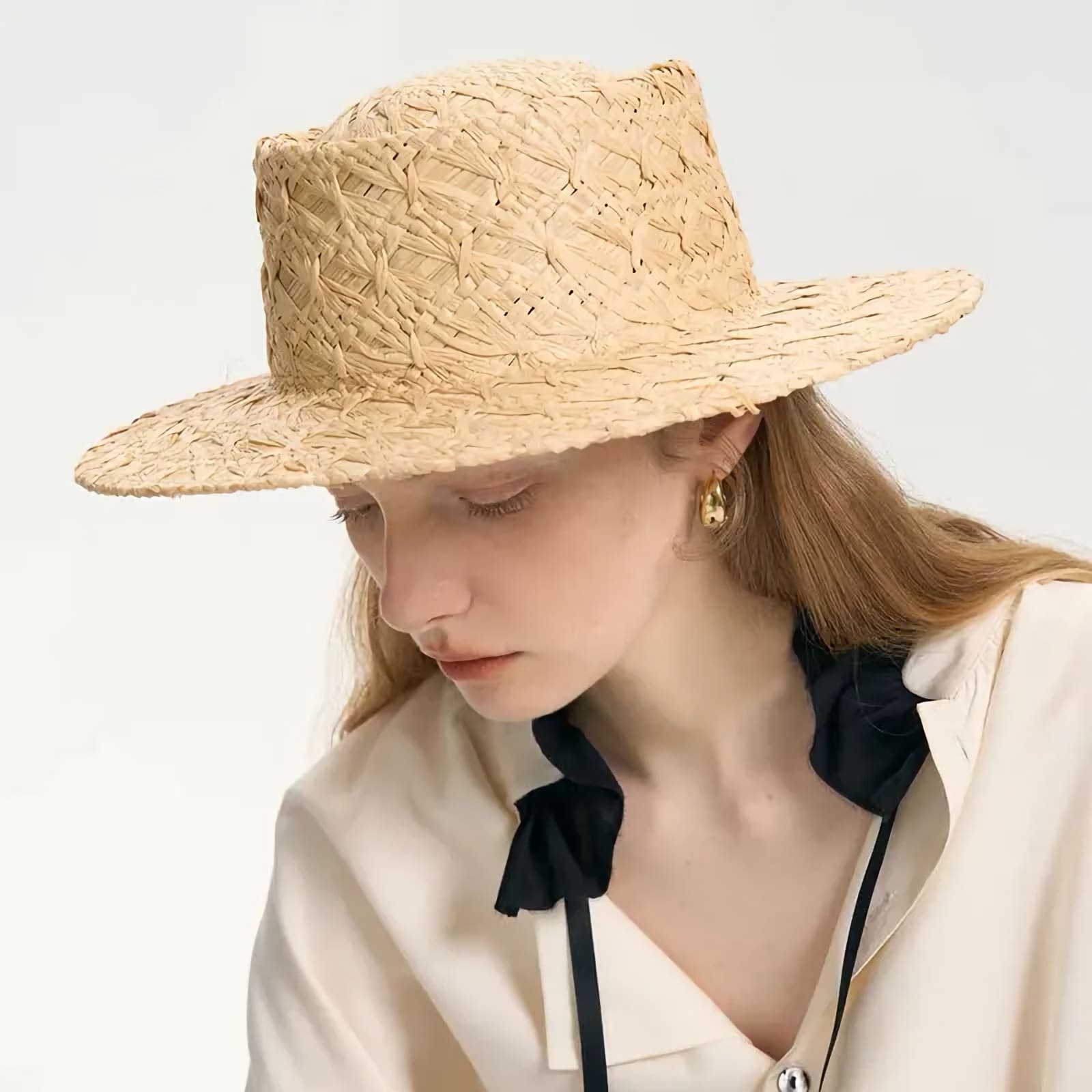 Hand-Braided Raffia Boater — women's boater, view 2 by Emyri