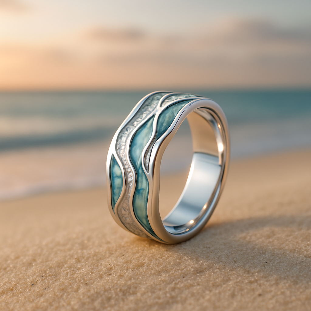 Turquoise Wave Enamel Statement Ring