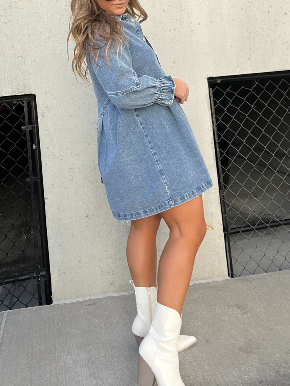 A-Line Button-Front Denim Dress