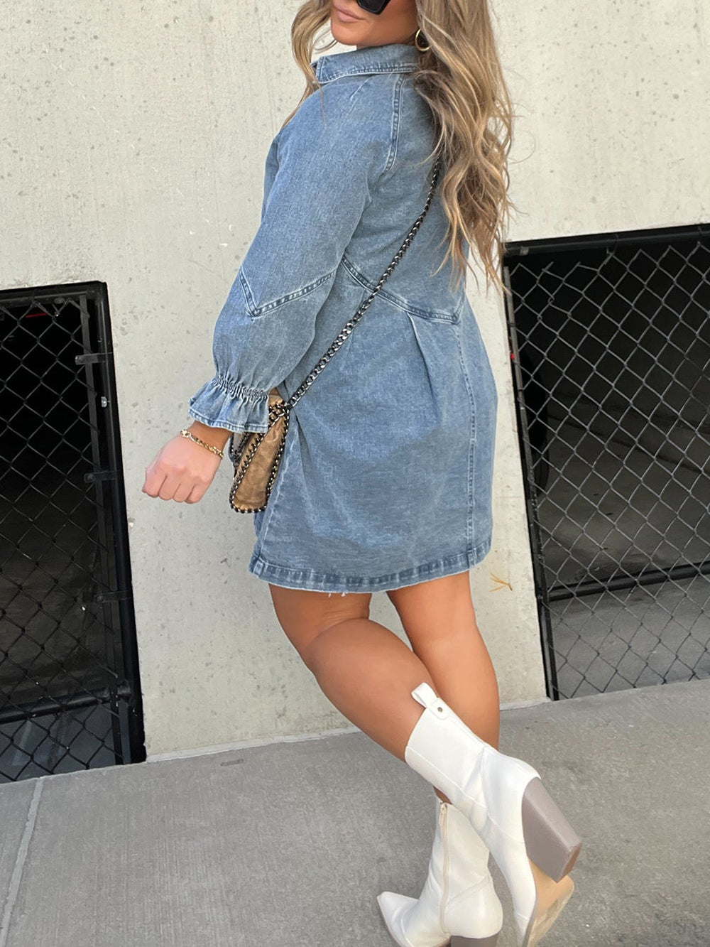A-Line Button-Front Denim Dress