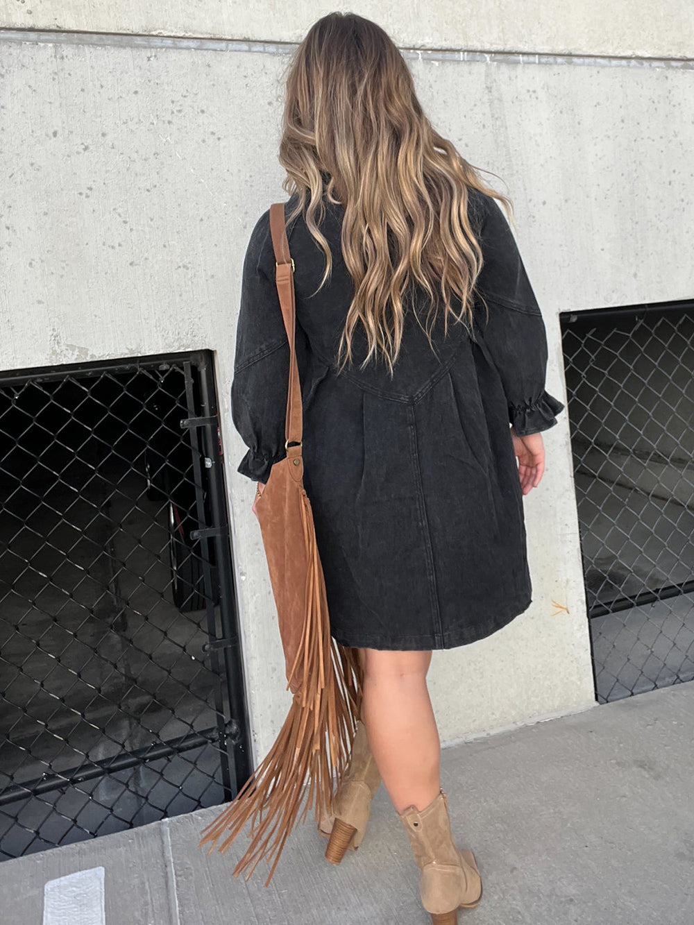 A-Line Button-Front Denim Dress