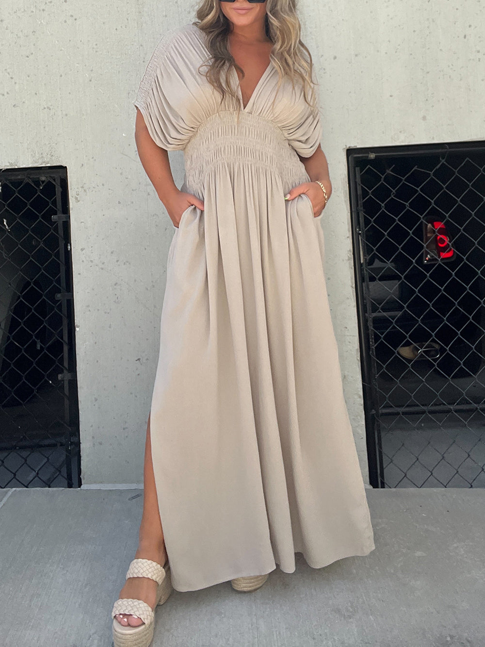 Kimono Sleeve Smocked Maxi Dress