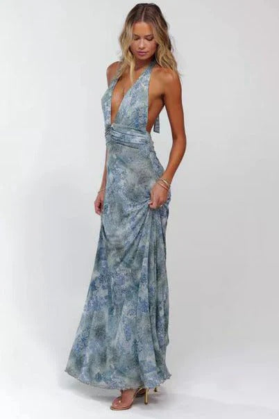 Deep V-Neck Cut-Out Maxi Dress