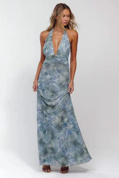 Deep V-Neck Cut-Out Maxi Dress