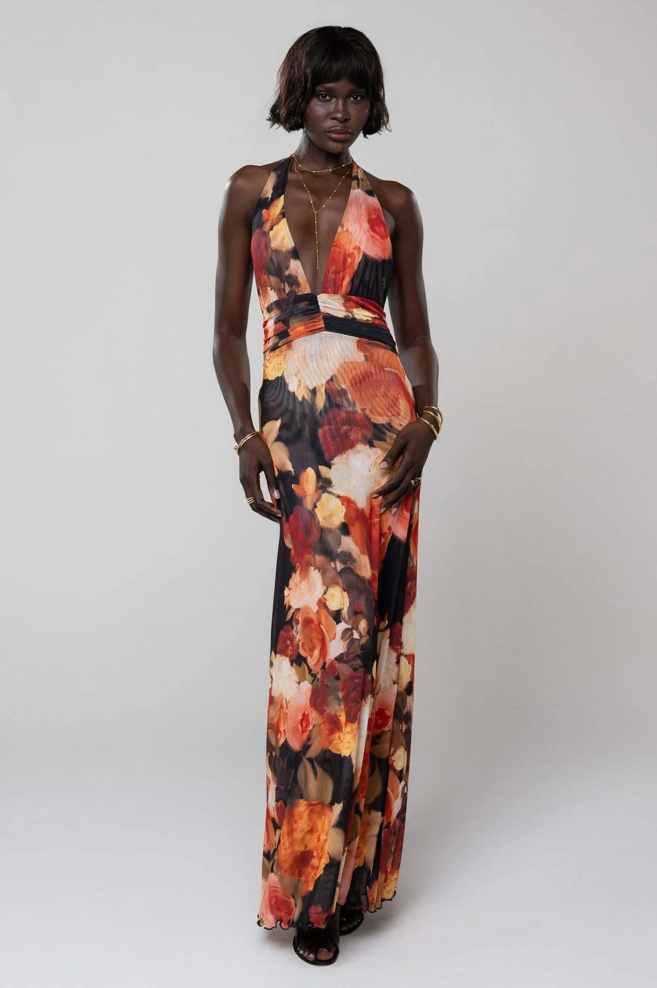 Deep V-Neck Cut-Out Maxi Dress