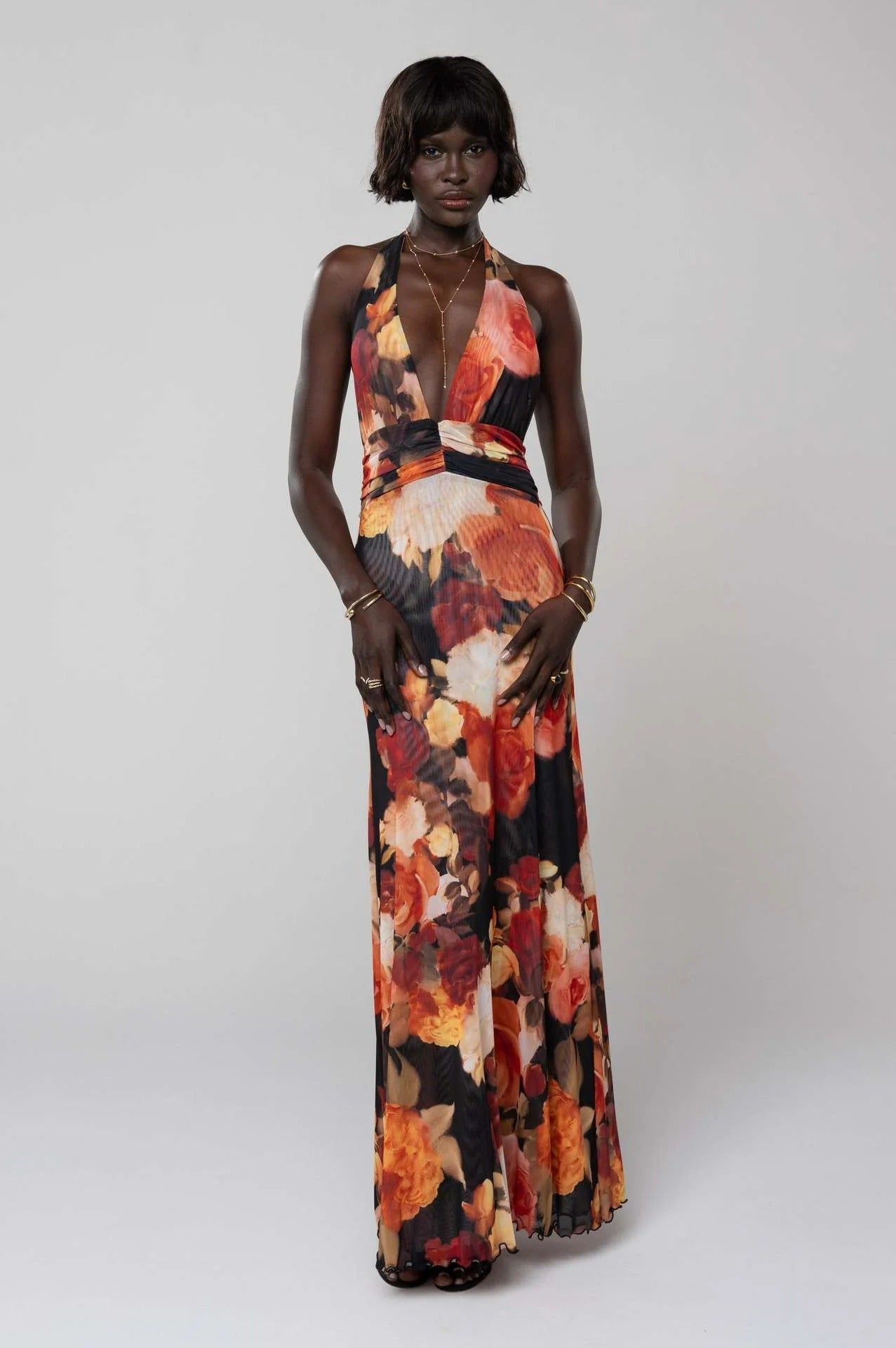 Deep V-Neck Cut-Out Maxi Dress
