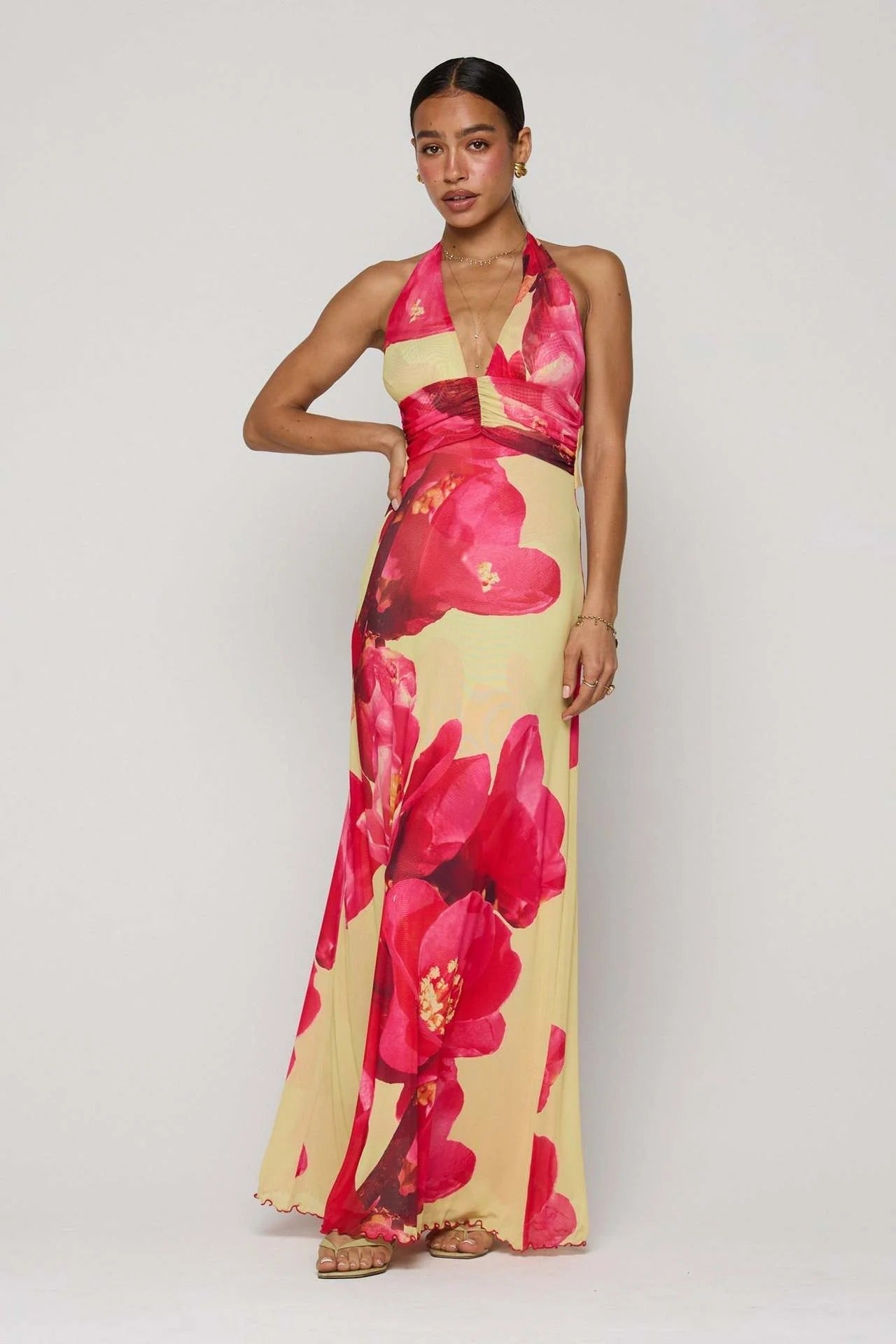 Deep V-Neck Cut-Out Maxi Dress