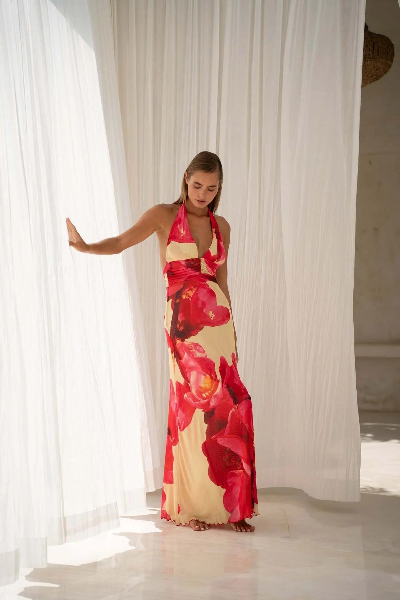 Deep V-Neck Cut-Out Maxi Dress