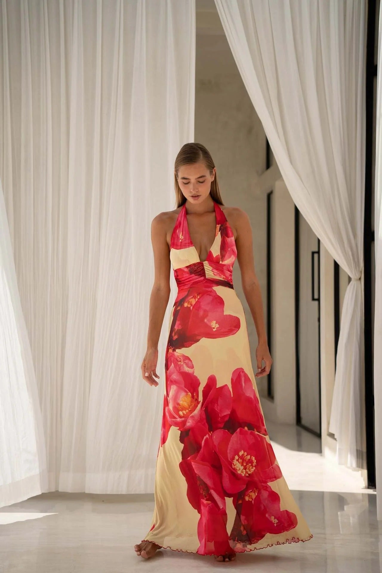 Deep V-Neck Cut-Out Maxi Dress