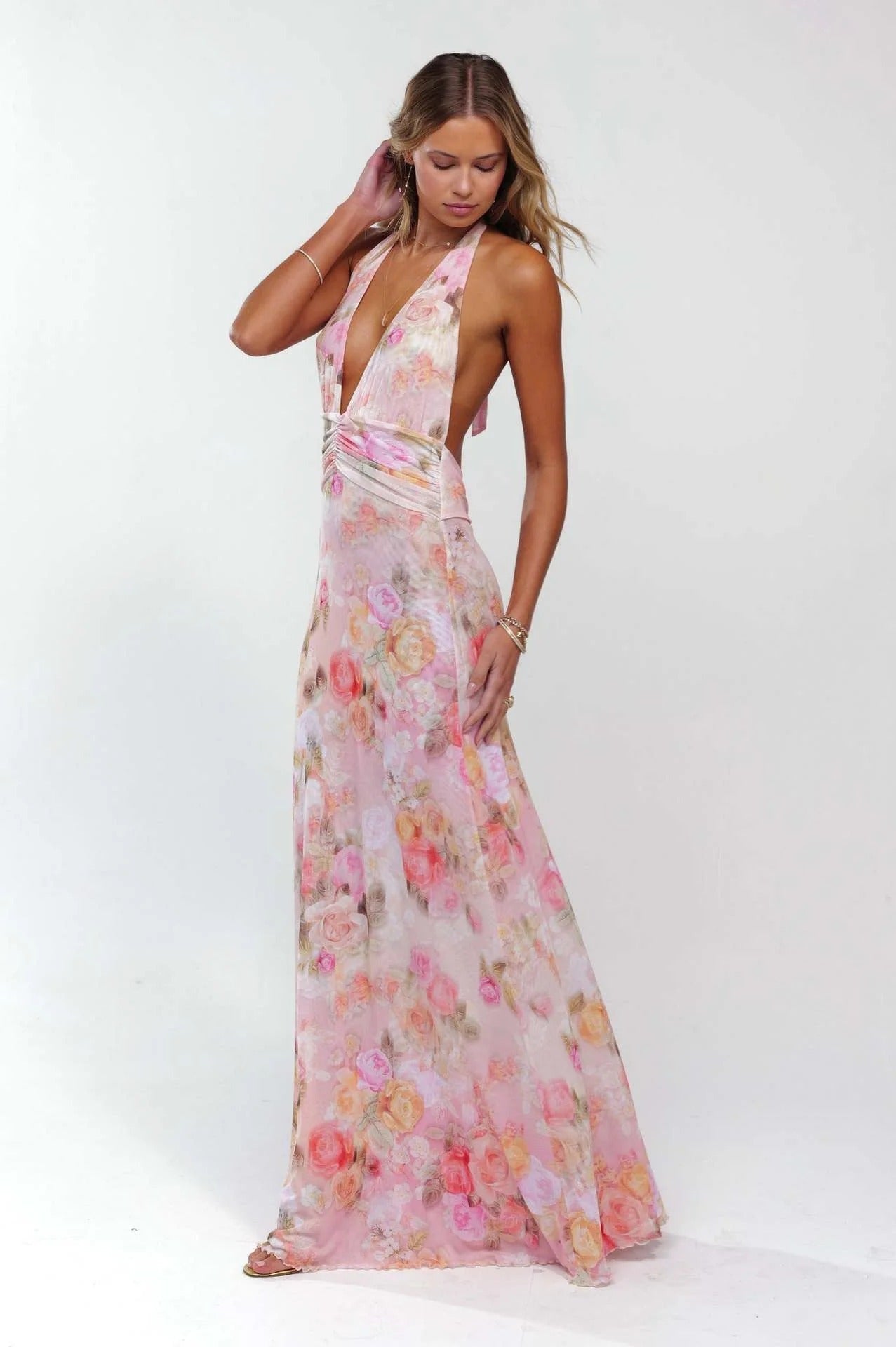 Deep V-Neck Cut-Out Maxi Dress