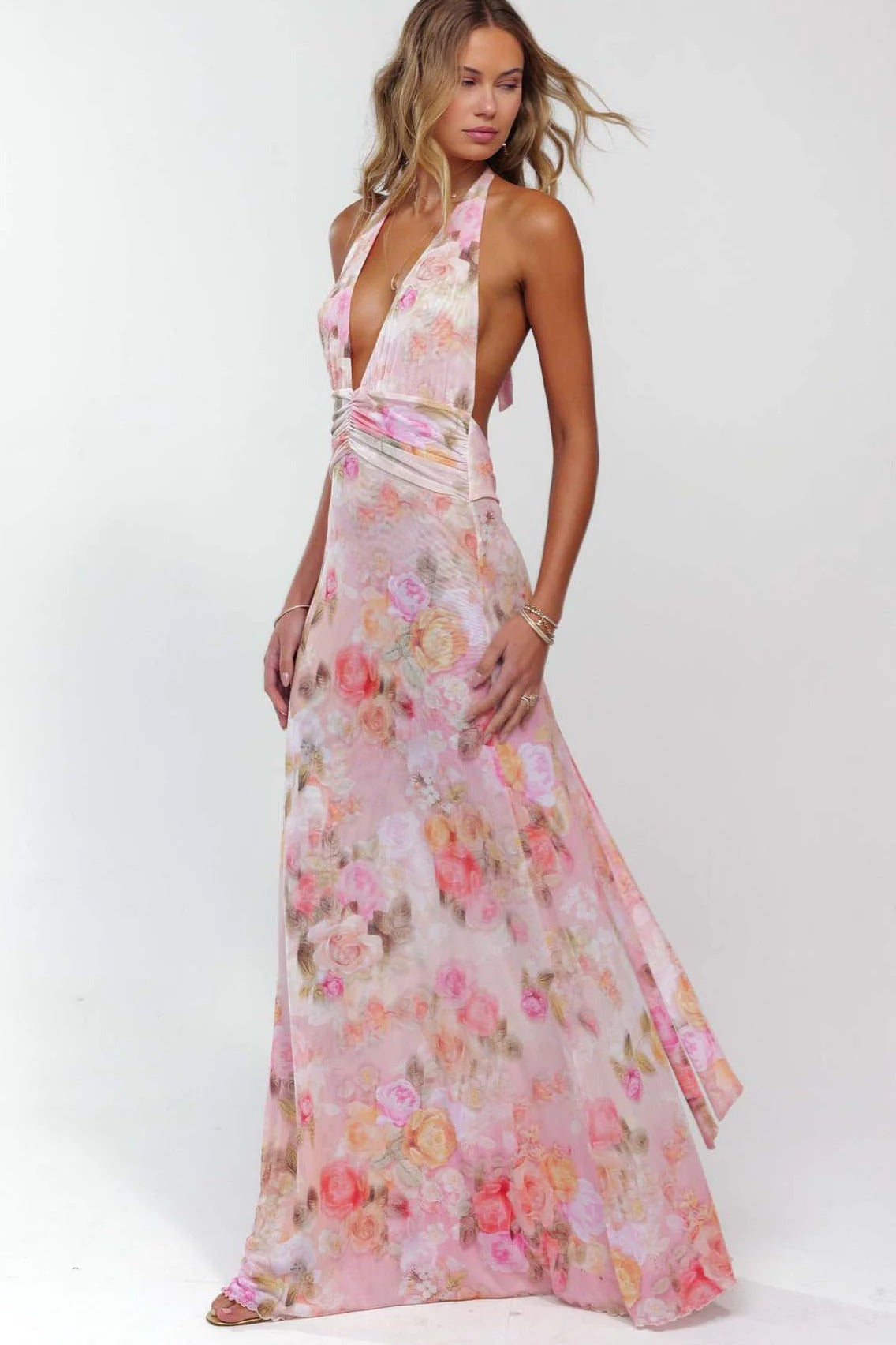 Deep V-Neck Cut-Out Maxi Dress