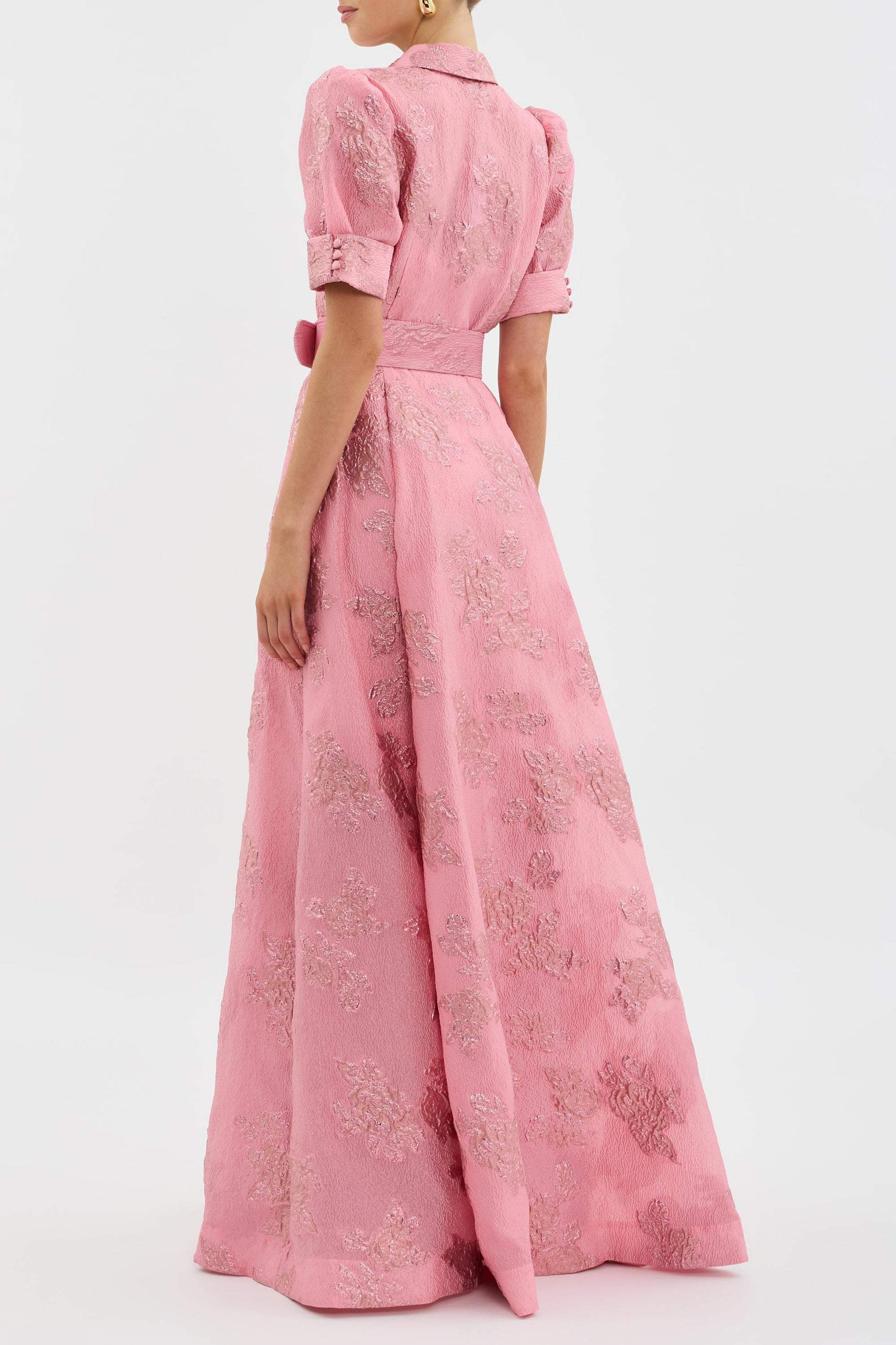 The Anabella — Jacquard Maxi Dress with Puff Sleeves