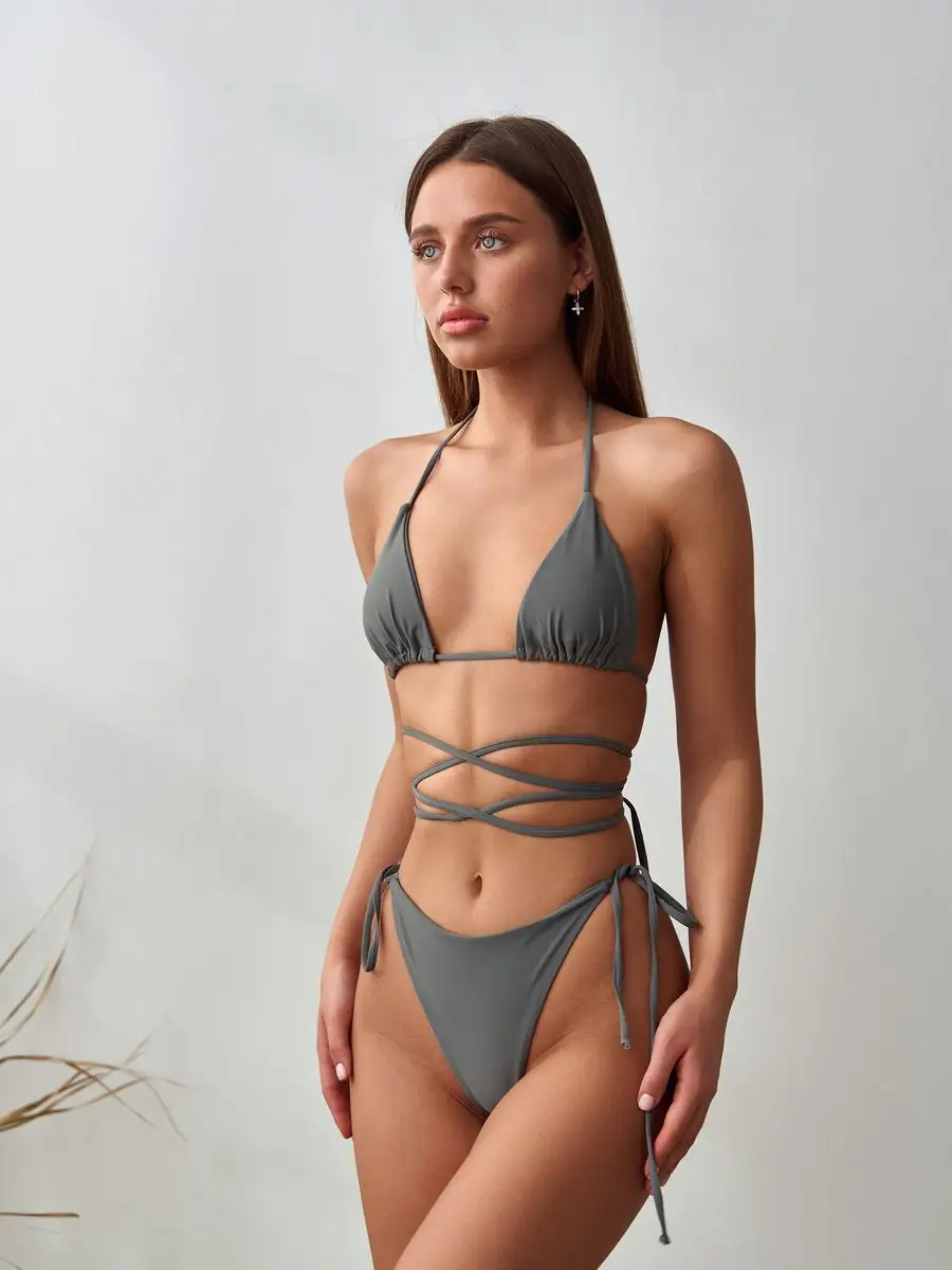 Lace-Up Triangle Wrap Bikini Set — women's bikini, view 5 by Emyri
