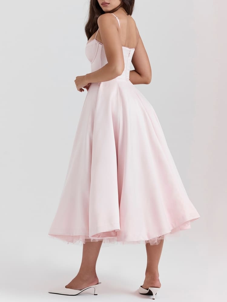 Boned Sweetheart Pink Midi Dress