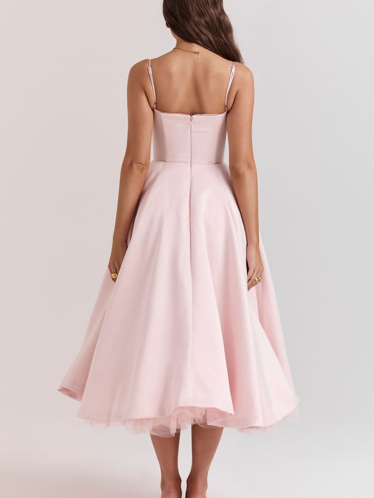 Boned Sweetheart Pink Midi Dress