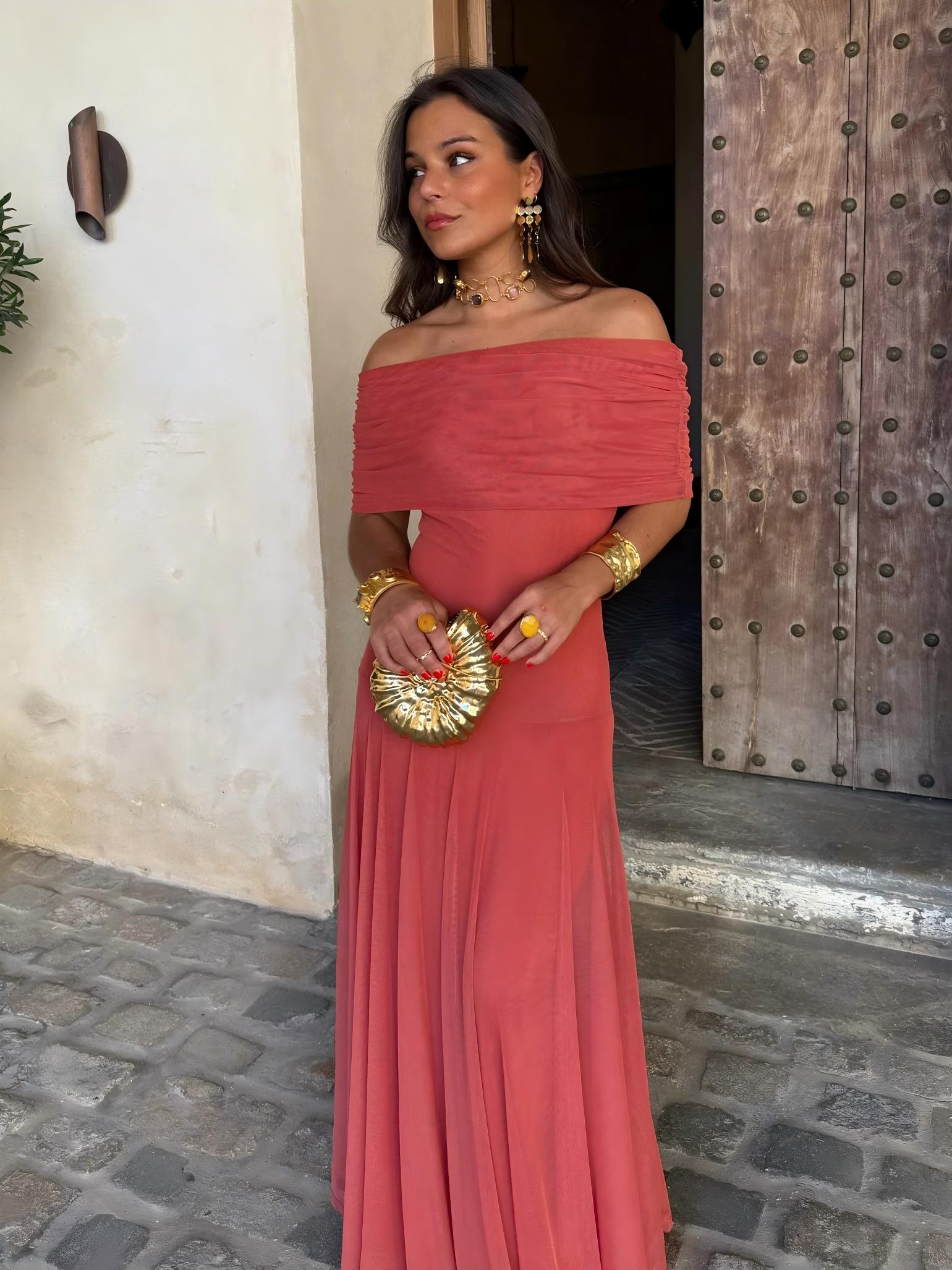 Off-Shoulder Mesh Maxi Dress — women's maxi dress by Emyri
