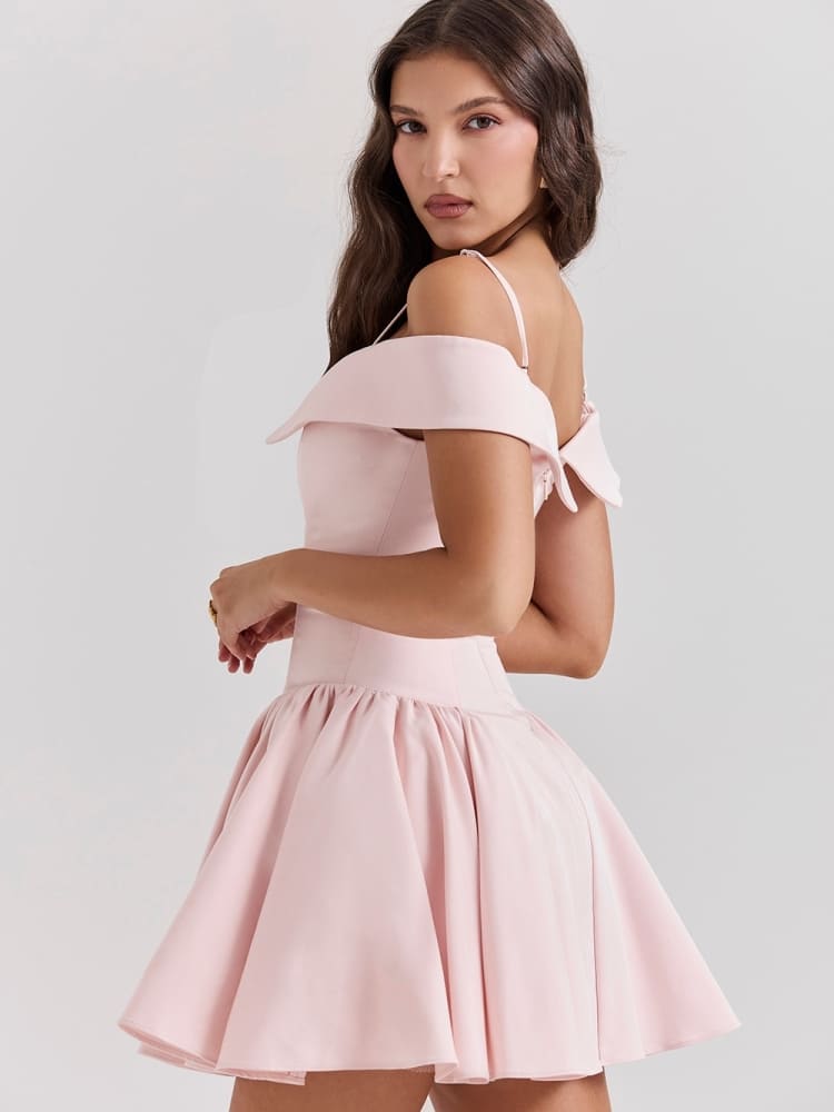 Off-Shoulder Pink Mini Dress — women's mini dress, view 6 by Emyri