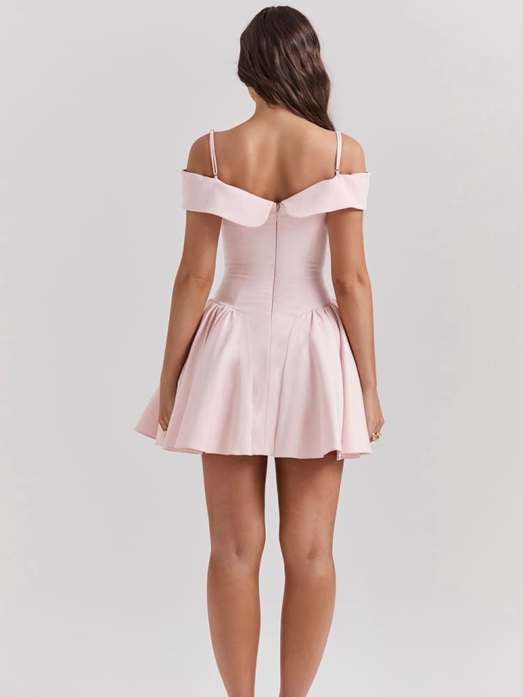 Off-Shoulder Pink Mini Dress — women's mini dress, view 7 by Emyri
