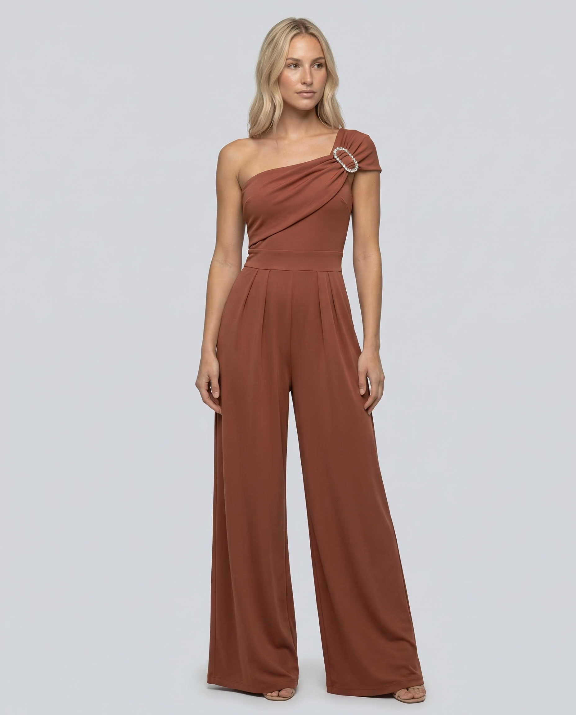 One-Shoulder Buckle Wide-Leg Jumpsuit — women's jumpsuit, view 2 by Emyri