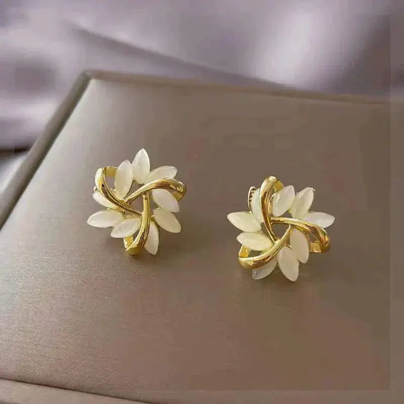 Opal Petal Flower Stud Earrings — women's stud earrings, view 2 by Emyri