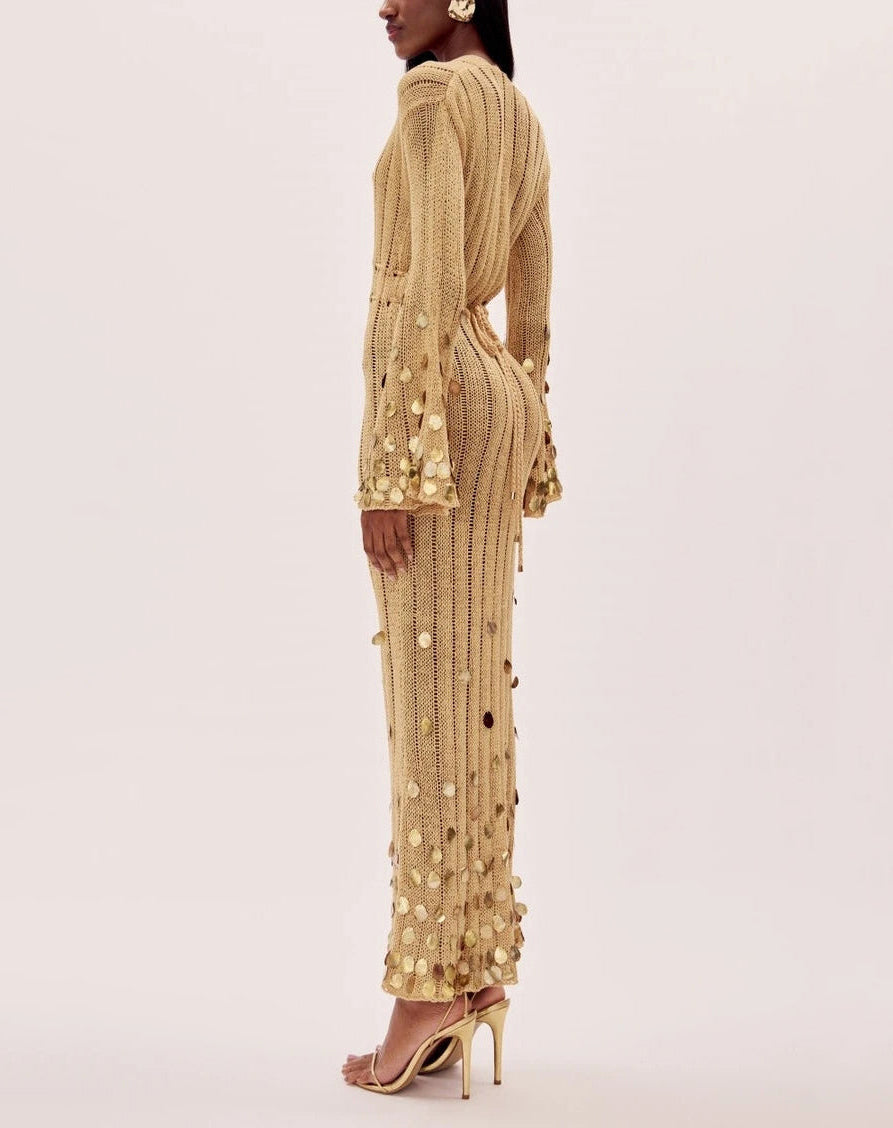 Sequin Sleeve Knit Maxi Dress